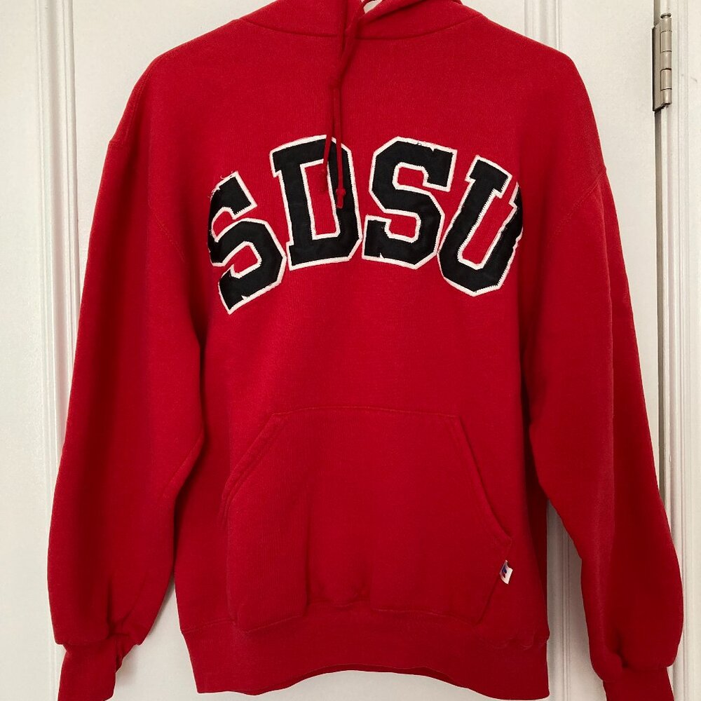Russell Athletic Red SDSU Hoodie with Black Lettering
